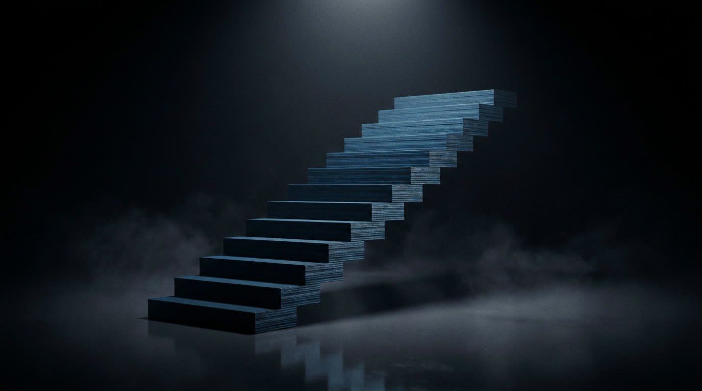 Staircase ascending out of mist